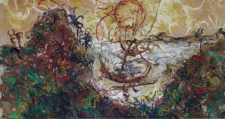 Pittura intitolato "Boat" da Lia Nursalim, Opera d'arte originale, Olio