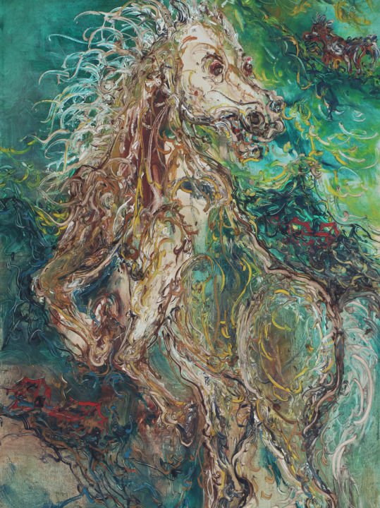 Painting titled "Horse" by Lia Nursalim, Original Artwork, Oil