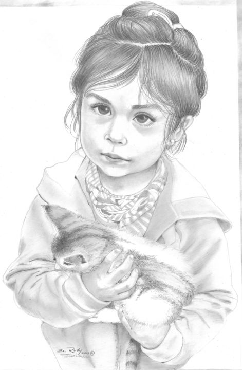 Dibujo titulada "July ternura" por El Rudy, Obra de arte original, Grafito