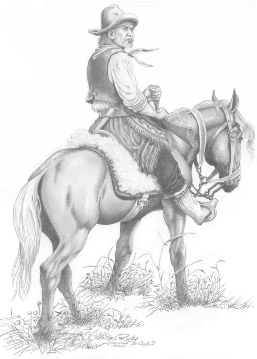 Drawing titled "El Baqueano" by El Rudy, Original Artwork, Conté