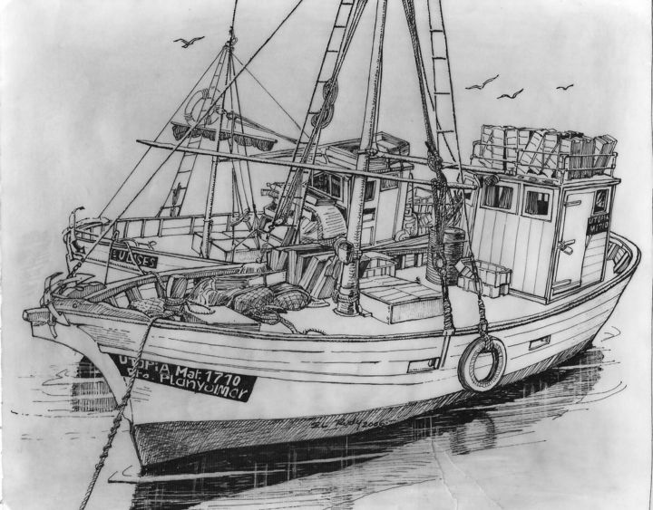 Tekening getiteld "Barcos pesqueros" door El Rudy, Origineel Kunstwerk, Grafiet