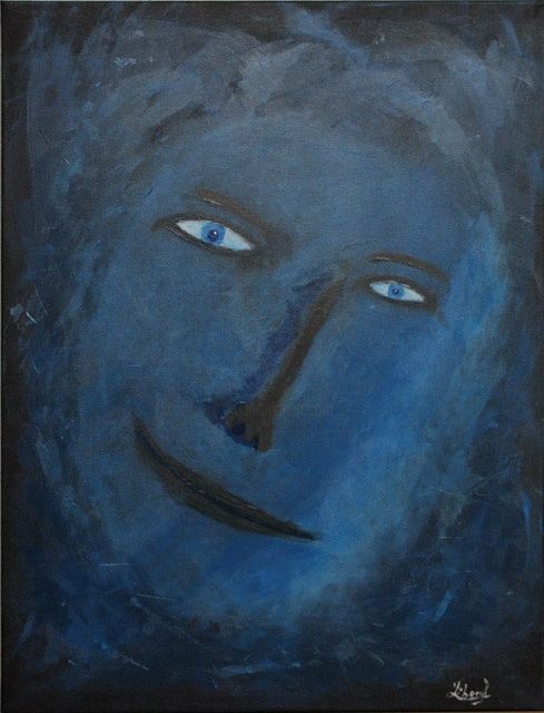 Painting titled "Visage bleu" by Liberyl, Original Artwork
