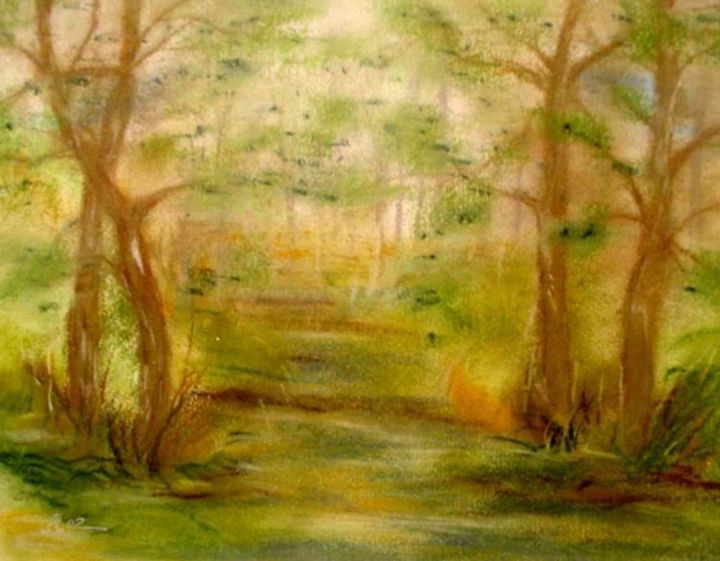 Painting titled "SOUS BOIS" by Isabo Ladyhawke, Original Artwork