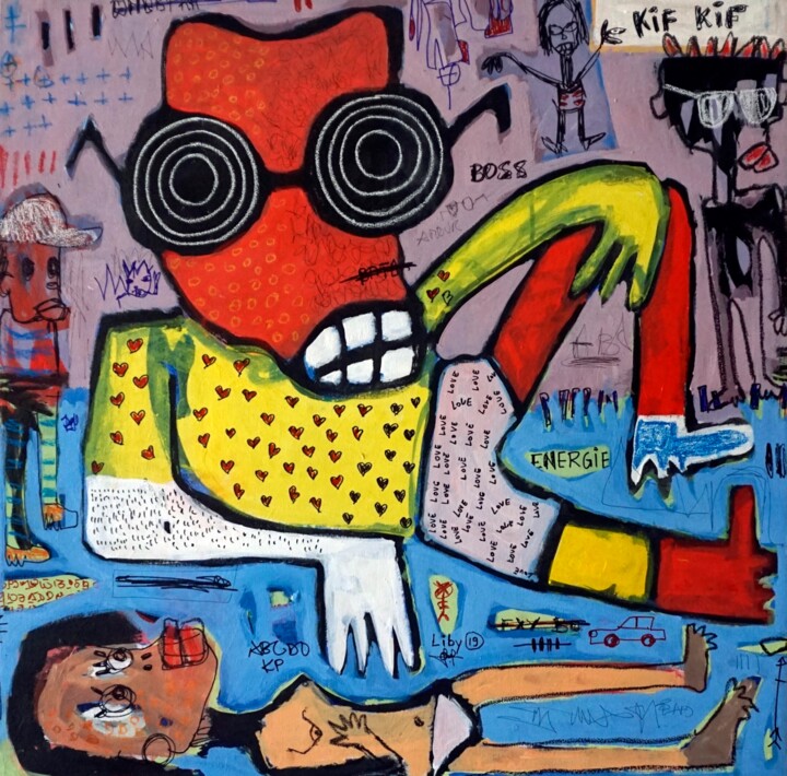 Peinture intitulée "Lover boy." par Liby Lougué, Œuvre d'art originale, Acrylique Monté sur Châssis en bois