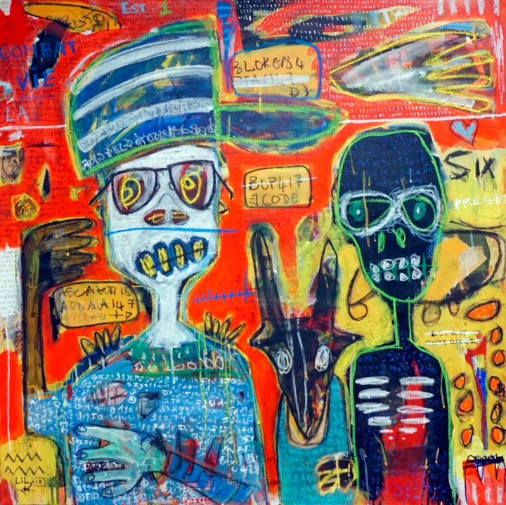 Malerei mit dem Titel "Mon général." von Liby Lougue, Original-Kunstwerk, Acryl Auf Gestell montiert