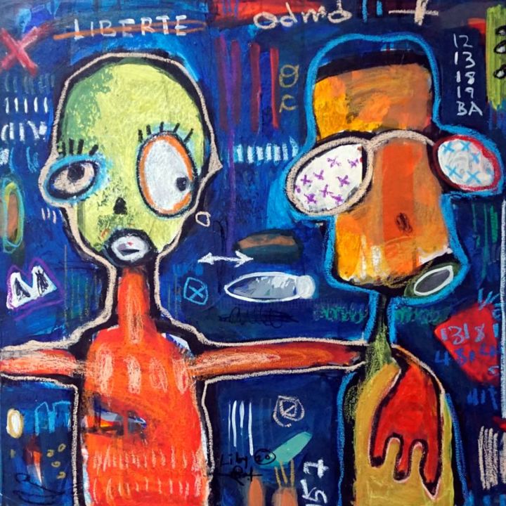 Malerei mit dem Titel "Entre-nous" von Liby Lougue, Original-Kunstwerk, Acryl