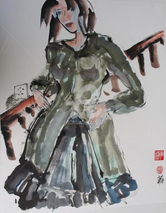 Peinture intitulée "les escarpins" par Li Chen, Œuvre d'art originale, Encre