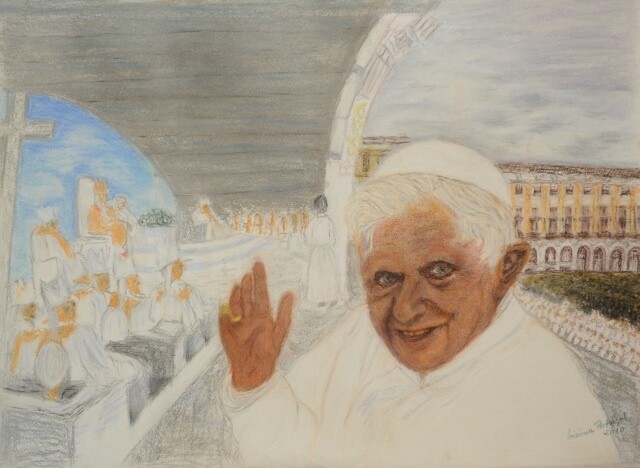 Painting titled "Retrato do papa Ben…" by Licínia Portugal, Original Artwork