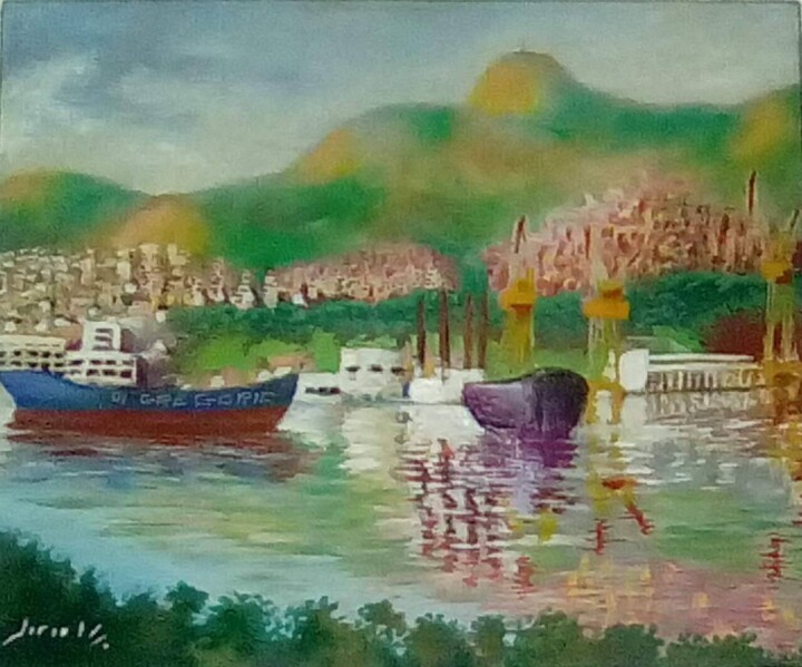 Pintura intitulada "Ilha do Fundão" por Lício Maia, Obras de arte originais, Óleo Montado em Armação em madeira