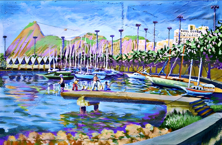 Pintura intitulada "Pescadores na Glória" por Lício Maia, Obras de arte originais, Retalhos