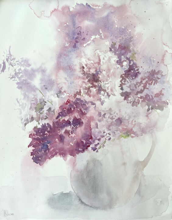 Peinture intitulée "Bouquet of lilac" par Lida Khomyakova (Artelida), Œuvre d'art originale, Aquarelle