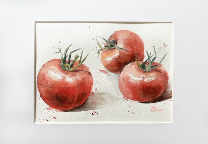 Pittura intitolato "Tomatoes" da Lida Khomyakova (Artelida), Opera d'arte originale, Acquarello