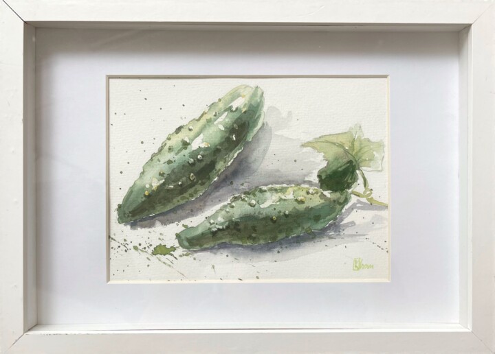 Картина под названием "Cucumbers" - Lida Khomyakova (Artelida), Подлинное произведение искусства, Акварель