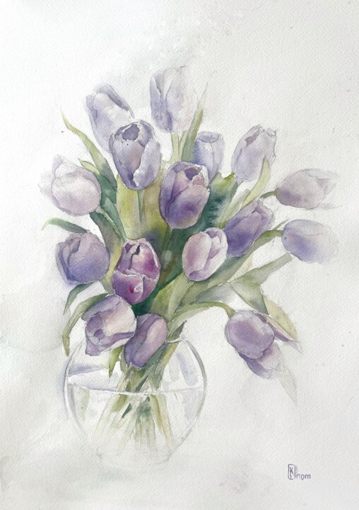 绘画 标题为“Tulips” 由Lida Khomyakova (Artelida), 原创艺术品, 水彩