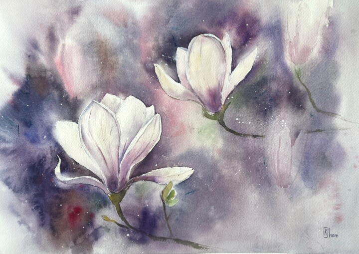 绘画 标题为“Magnolias” 由Lida Khomyakova (Artelida), 原创艺术品, 水彩