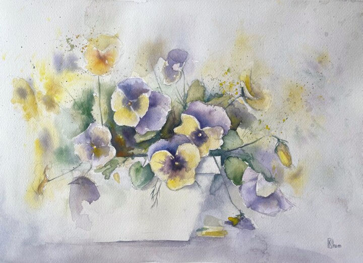 绘画 标题为“Pansies. Flowers” 由Lida Khomyakova (Artelida), 原创艺术品, 水彩