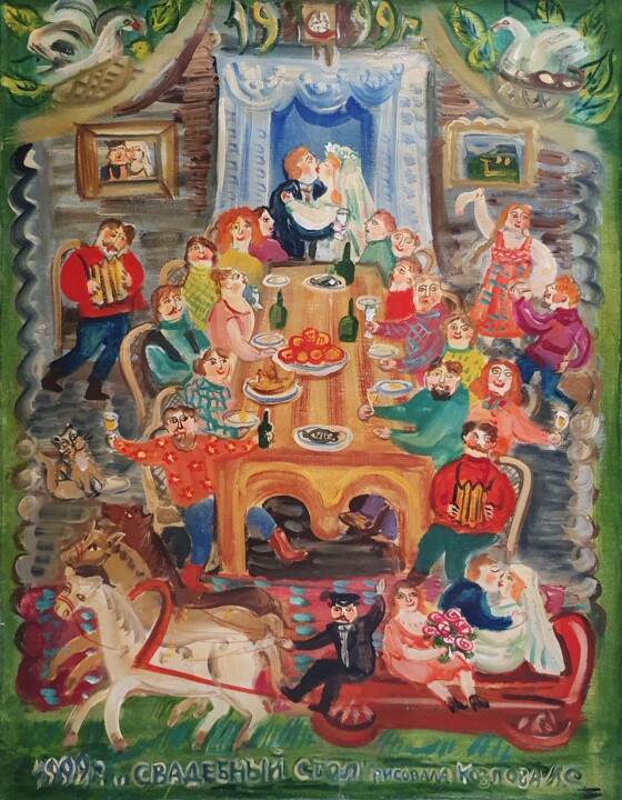 Schilderij getiteld "Wedding Banquet" door Lidia Kozlova, Origineel Kunstwerk, Olie