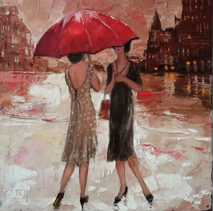 Pintura intitulada "Due in città" por Lidia Tchoumakova, Obras de arte originais, Óleo