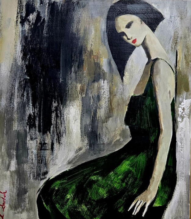 제목이 "GREEN DRESS"인 미술작품 Lidia Zadeh Petrescu로, 원작, 아크릴