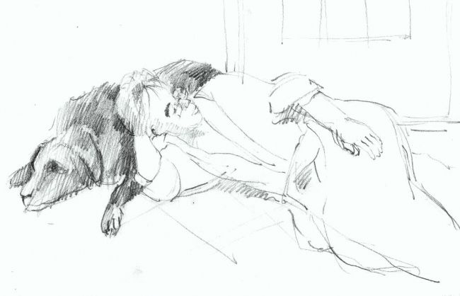 Dessin intitulée "Régeant se reposant…" par Lyria, Œuvre d'art originale