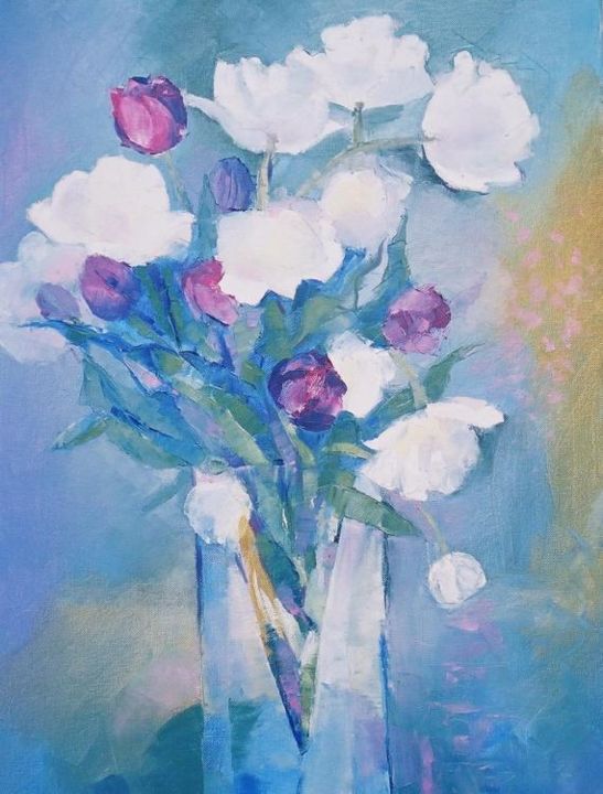 Peinture intitulée "Tulipes Blanches" par Lyria, Œuvre d'art originale, Huile