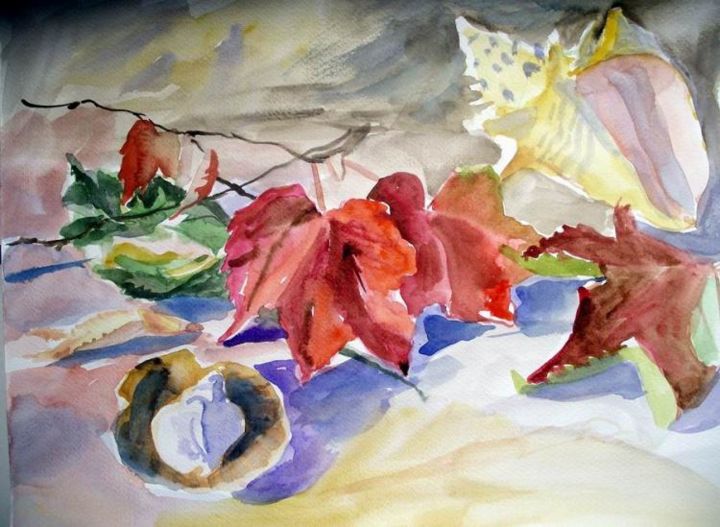 Peinture intitulée "Feuilles rouges5" par Lyria, Œuvre d'art originale