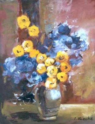 Peinture intitulée "Vase aux fleurs" par Lyria, Œuvre d'art originale, Huile