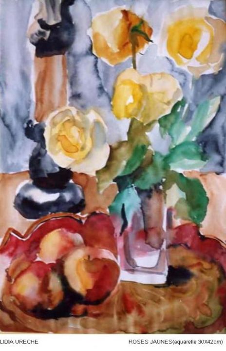 Peinture intitulée "Roses jaunes2" par Lyria, Œuvre d'art originale, Huile