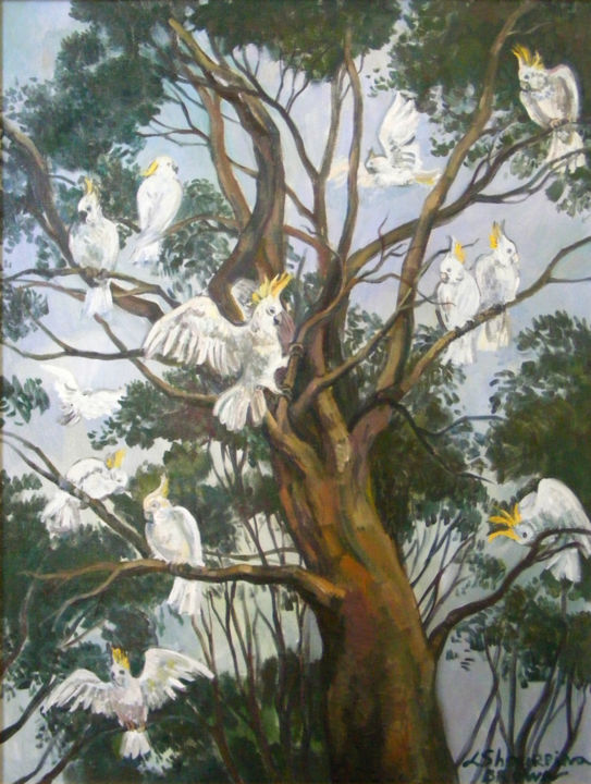 Peinture intitulée ""Какаду на эвкалипт…" par Lidiia Shurpina, Œuvre d'art originale, Huile