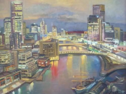 Peinture intitulée ""Ночной Мельбурн"" par Lidiia Shurpina, Œuvre d'art originale, Huile