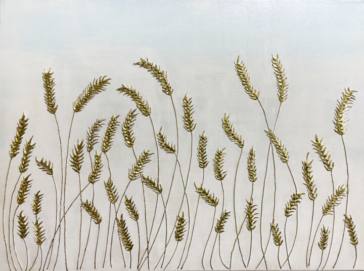 Pintura titulada "Wheat field" por Lidiia Isakova, Obra de arte original, Acrílico Montado en Bastidor de camilla de madera