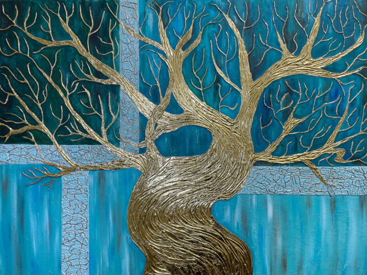 Pittura intitolato "The Tree of Wealth" da Lidiia Isakova, Opera d'arte originale, Acrilico Montato su Telaio per barella in…