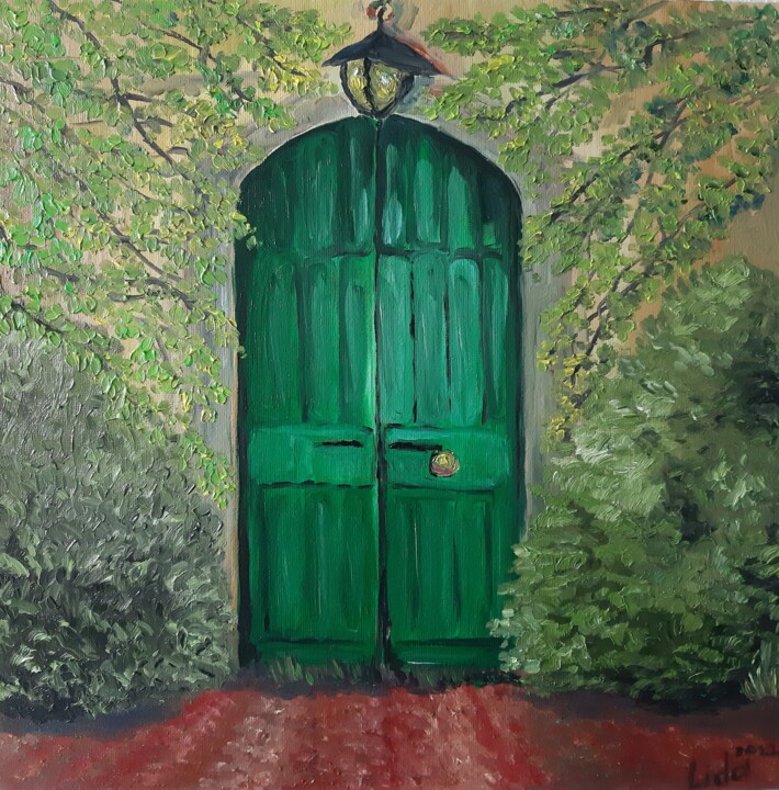 Peinture intitulée "The green door. The…" par Lidiia Sazonova, Œuvre d'art originale, Huile