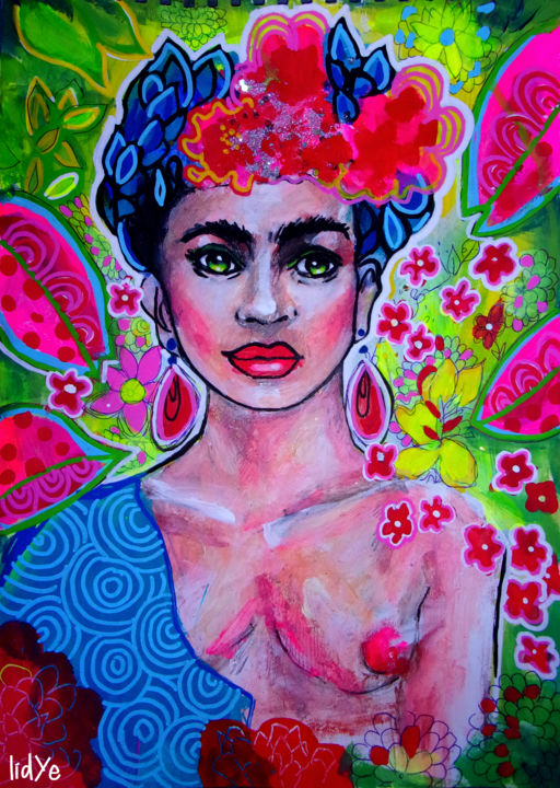 Malerei mit dem Titel "Frida K" von Lidye, Original-Kunstwerk, Acryl