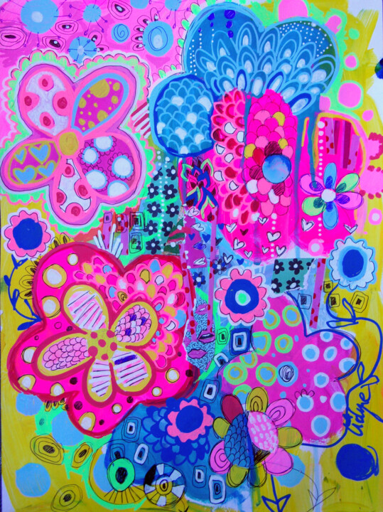 Peinture intitulée "Spring Flowers" par Lidye, Œuvre d'art originale, Acrylique