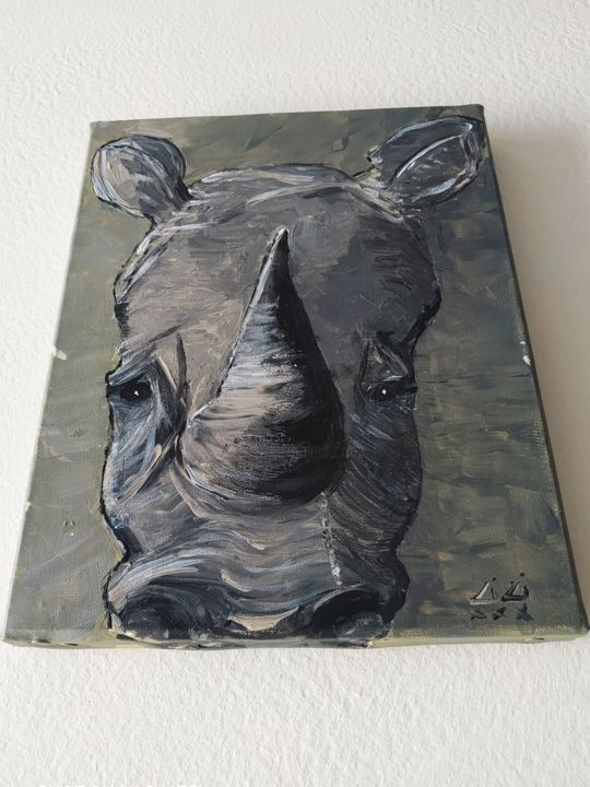 Peinture intitulée "Rhinocéros" par Lilixxx, Œuvre d'art originale, Acrylique