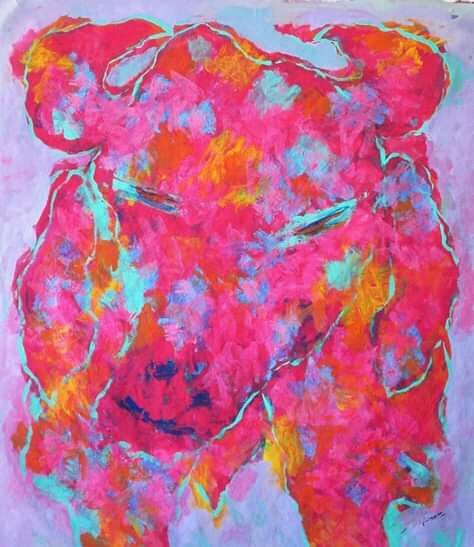 Pintura titulada "Crazy Pink Bull" por Hiro Yoshida, Obra de arte original, Acrílico