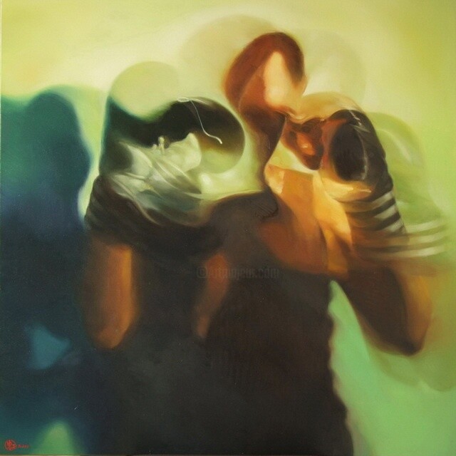 Painting titled "Shadow Boxing 6" by Liew Choong Ching, Original Artwork, Oil