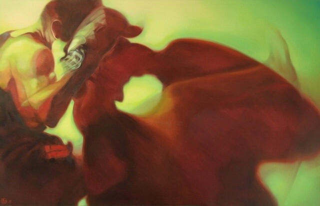Malerei mit dem Titel "Shadow Boxing 7" von Liew Choong Ching, Original-Kunstwerk, Öl