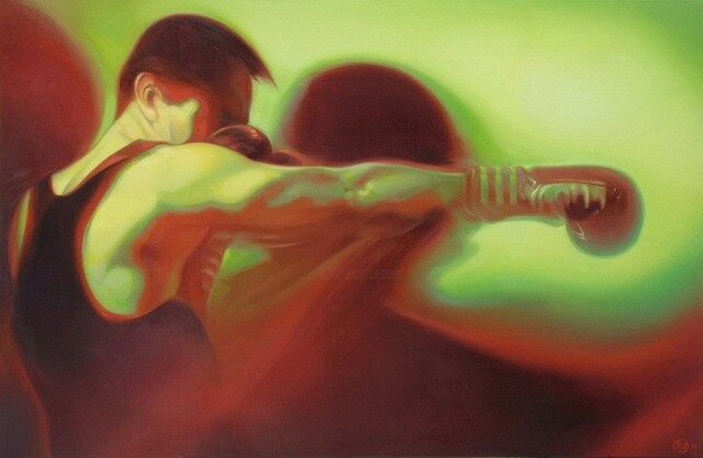 Malerei mit dem Titel "Shadow Boxing 8" von Liew Choong Ching, Original-Kunstwerk, Öl