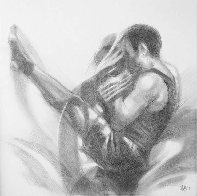 Malerei mit dem Titel "Shadow Boxing 7 - D…" von Liew Choong Ching, Original-Kunstwerk, Öl