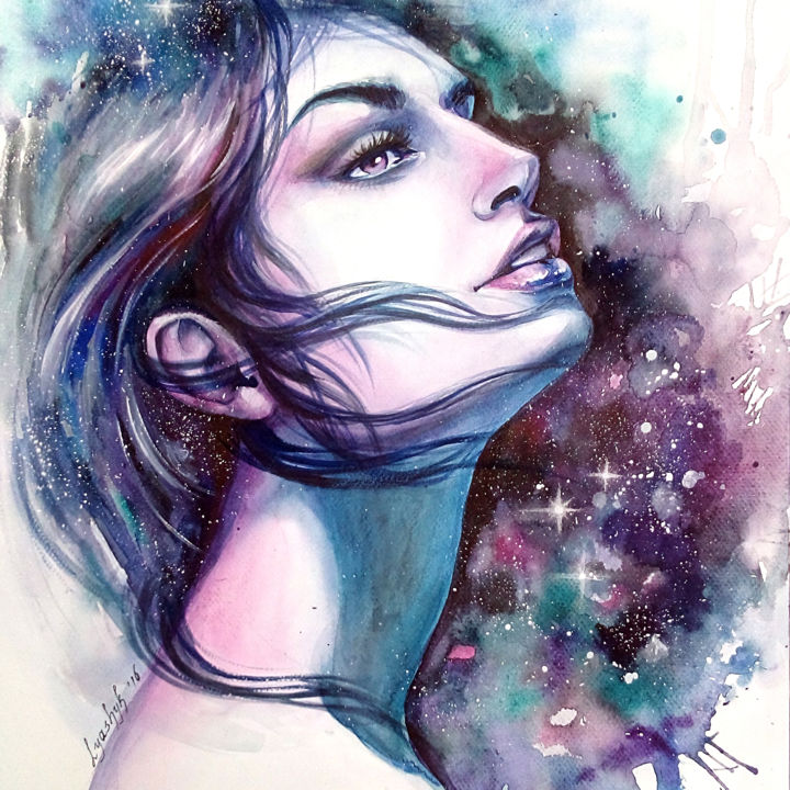 Malerei mit dem Titel "Cosmic" von Tamara Ly, Original-Kunstwerk, Aquarell