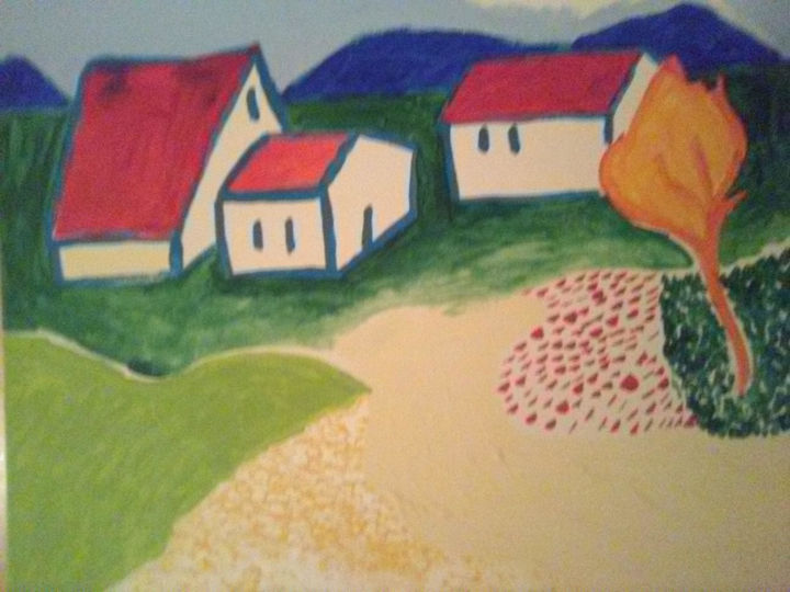 Malerei mit dem Titel "Cabins in Nature" von Preston Wilbur, Original-Kunstwerk, Acryl