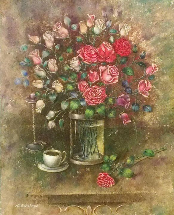 Painting titled "Розовый букет" by Liliya Gorskaya, Original Artwork, Oil