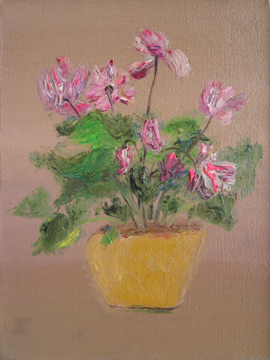 Painting titled "Cyclamen No.1" by Lihua Zhao, Original Artwork, Oil