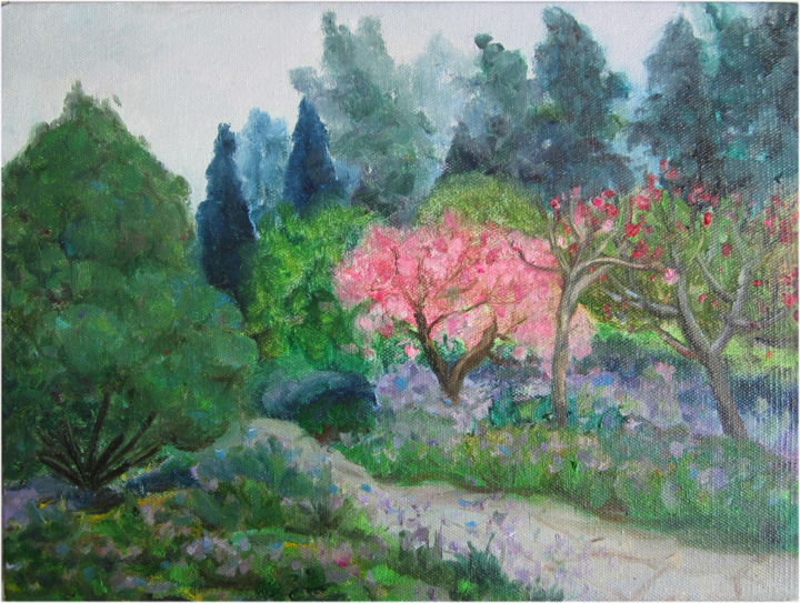 Painting titled "Blossom Heart" by Lihua Zhao, Original Artwork, Oil