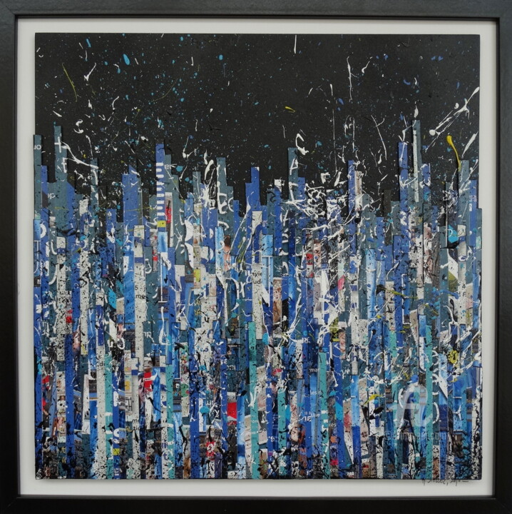 Collages intitulée "BLUE MONDAY" par Liin, Œuvre d'art originale, Collages Monté sur Autre panneau rigide
