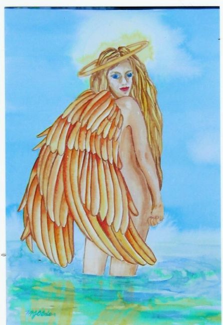 Schilderij getiteld "Pond Angel" door Margaret Older, Origineel Kunstwerk