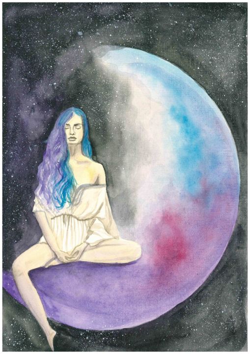 Malerei mit dem Titel ""Meditation"" von Ellen Teko Tereshchenko, Original-Kunstwerk, Aquarell