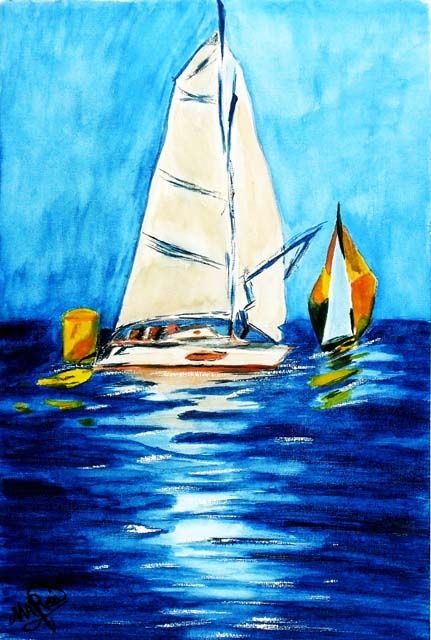 Painting titled "O Barco" by M. A. Reis, Original Artwork